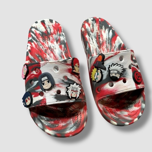 Crocs Classic Marbled Slides Naruto Charms Red Black White Unisex M7 W9 main image 7